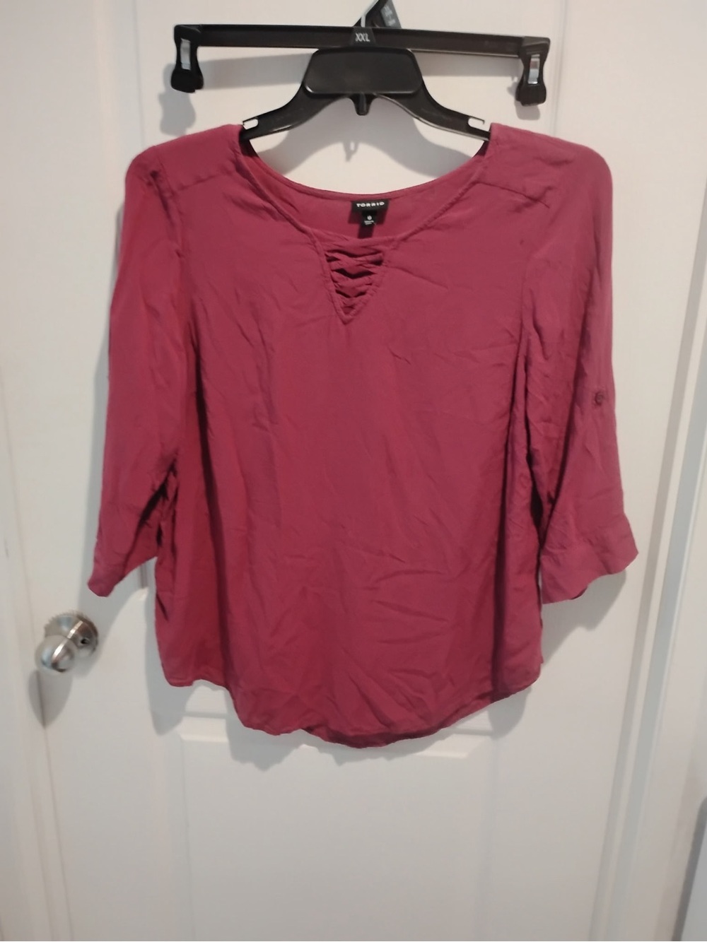 torrid Rose Pink Lace-Up V-Neck 3/4 Sleeve Blouse